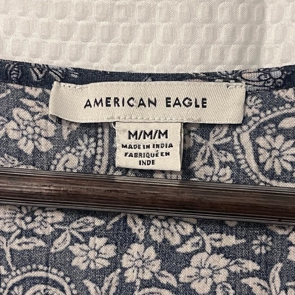 American Eagle Medium Blue Floral Women's Cottagecore Boho Babydoll Crop Peasant - Picture 4 of 8